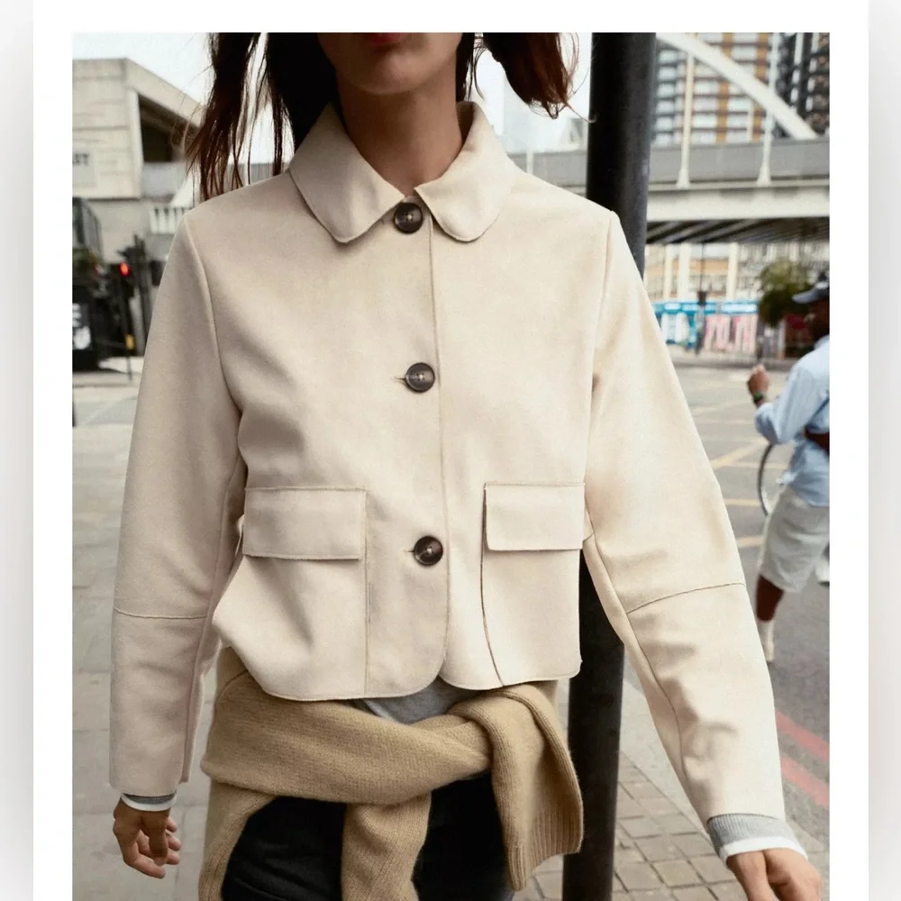 NWOT ZARA Faux Suede Cropped Jacket - Picture 2 of 13